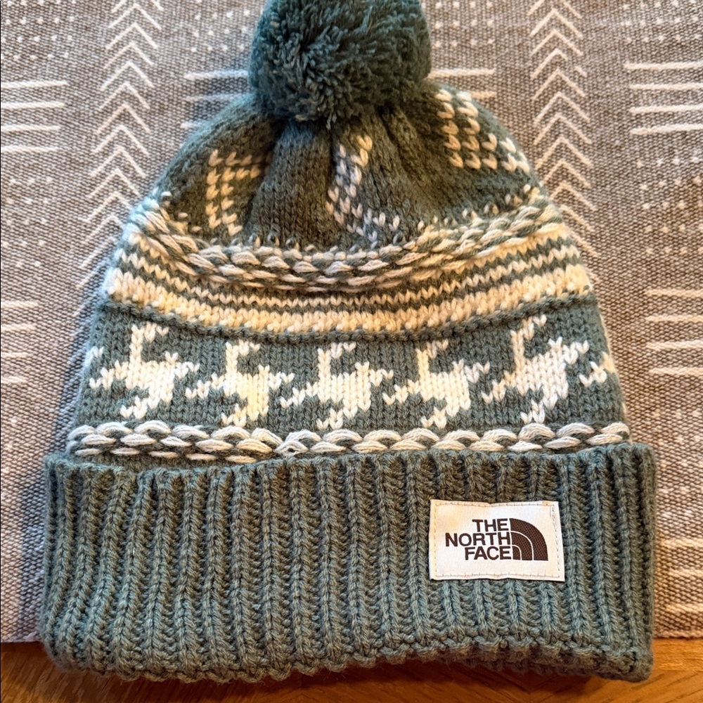 The North Face Fair Isle Olive Knit Pom Beanie